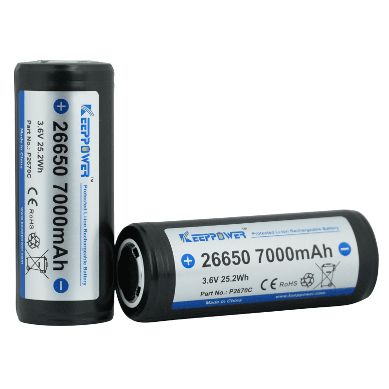 Keeppower 26650 7000mAh Protected 3.6V Li-ion Rechargeable Battery P2670C 2 Pack - Image 2