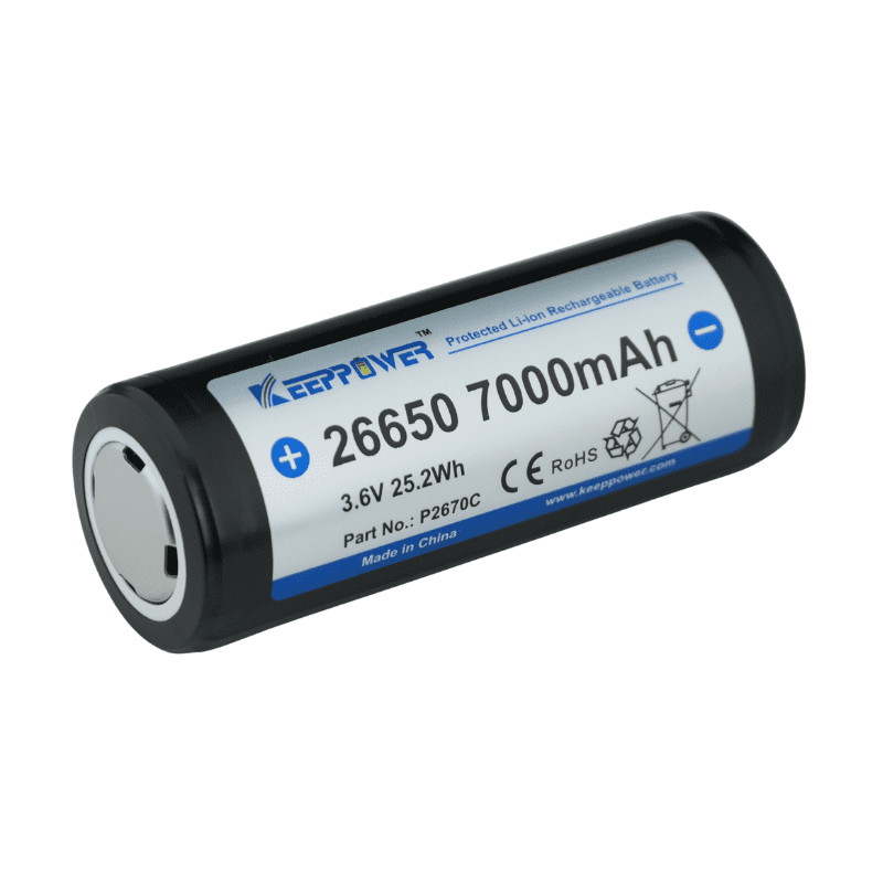 Keeppower 26650 7000mAh Protected 3.6V Li-ion Rechargeable Battery P2670C 2 Pack - Image 5