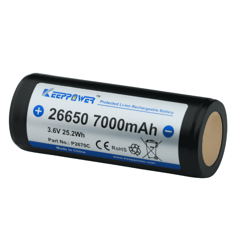Keeppower 26650 7000mAh Protected 3.6V Li-ion Rechargeable Battery P2670C 2 Pack - Image 4