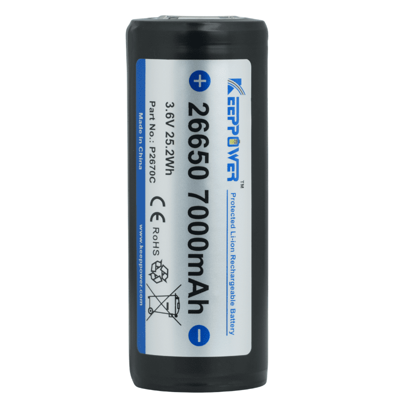 Keeppower 26650 7000mAh Protected 3.6V Li-ion Rechargeable Battery P2670C 2 Pack - Image 6