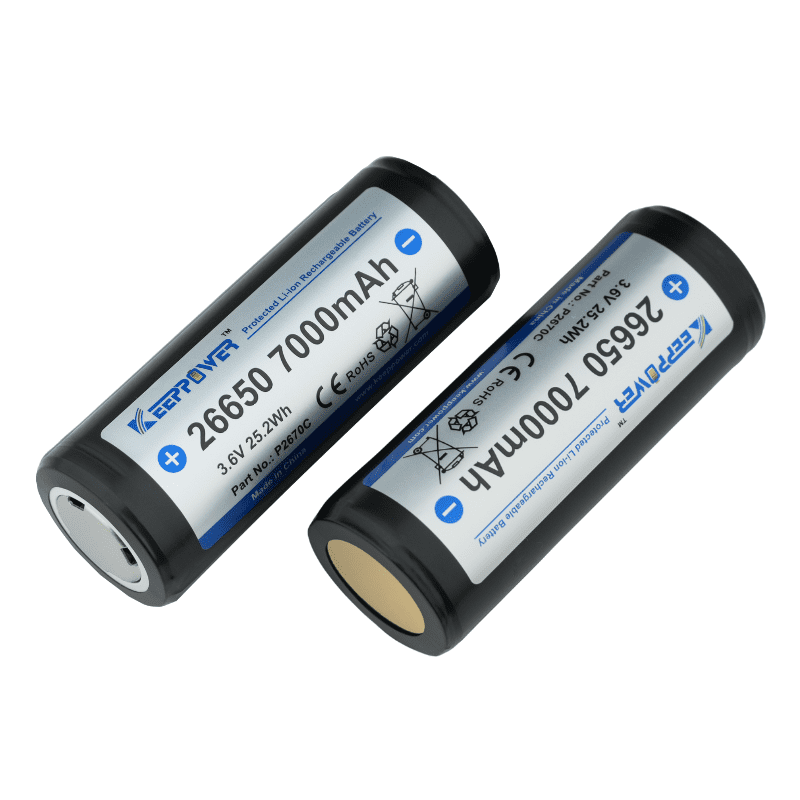 Keeppower 26650 7000mAh Protected 3.6V Li-ion Rechargeable Battery P2670C 2 Pack - Image 3
