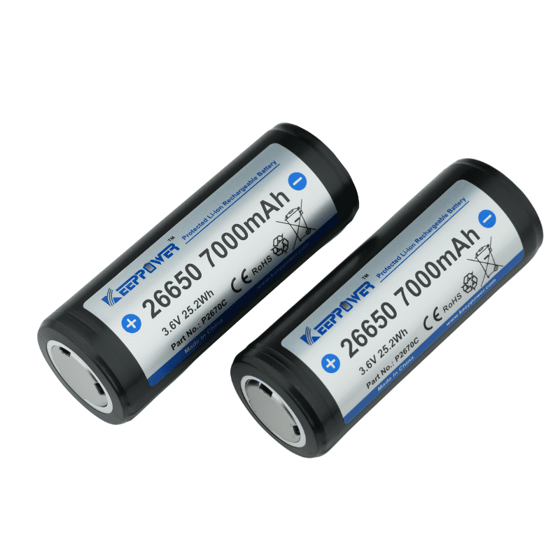 Keeppower 26650 7000mAh Protected 3.6V Li-ion Rechargeable Battery P2670C 2 Pack